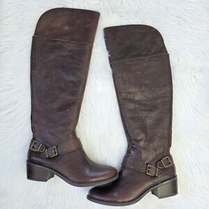Vince Camuto Brown Over The Knee Leather Boots with Buckles Size 10